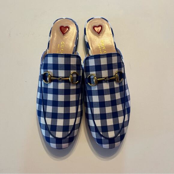 Gucci Princetown Horsebit Loafer Mule Fabric Gingham Checkered NEW  EU 36 US 6 - Picture 3 of 13
